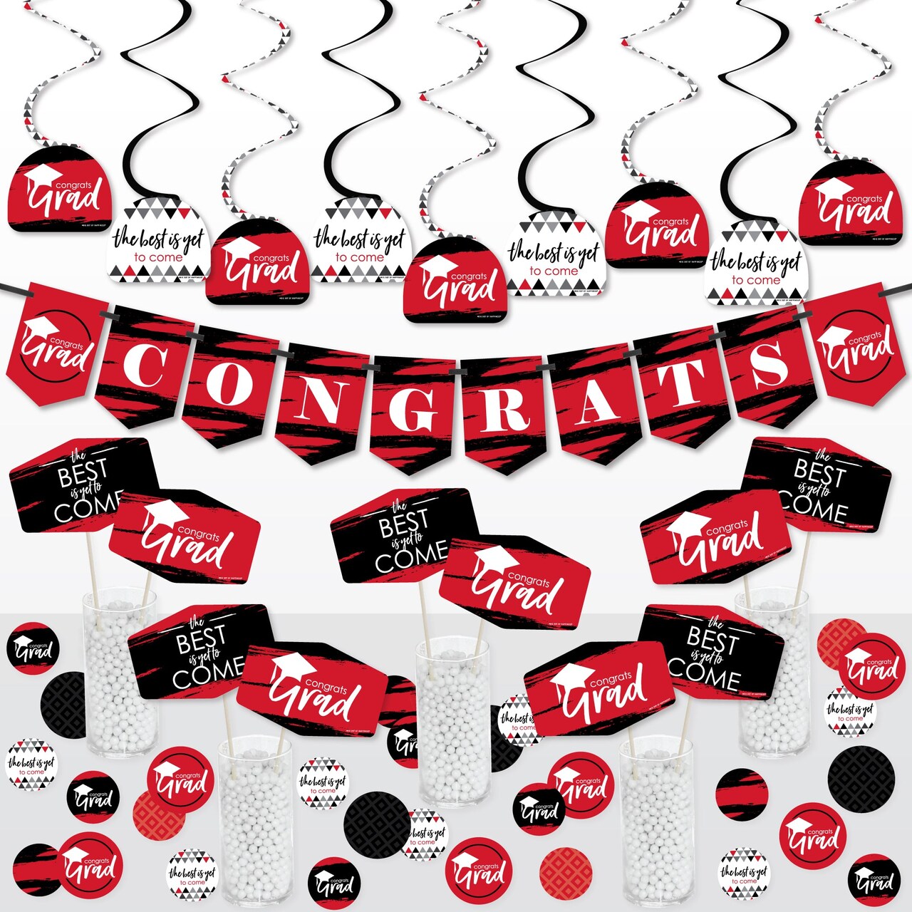 Big Dot of Happiness Red Grad - Best is Yet to Come - Red Graduation Party Supplies Decoration Kit - Decor Galore Party Pack - 51 Pieces